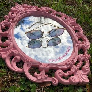 “Bomb Dot Com” PinkBombchelle Oval Aviator Shades Reflective Lenses Gold Frames